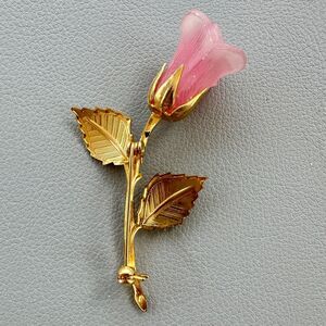 Vintage 1950s Pink Lucite Rose Stem Brooch Lapel Estate